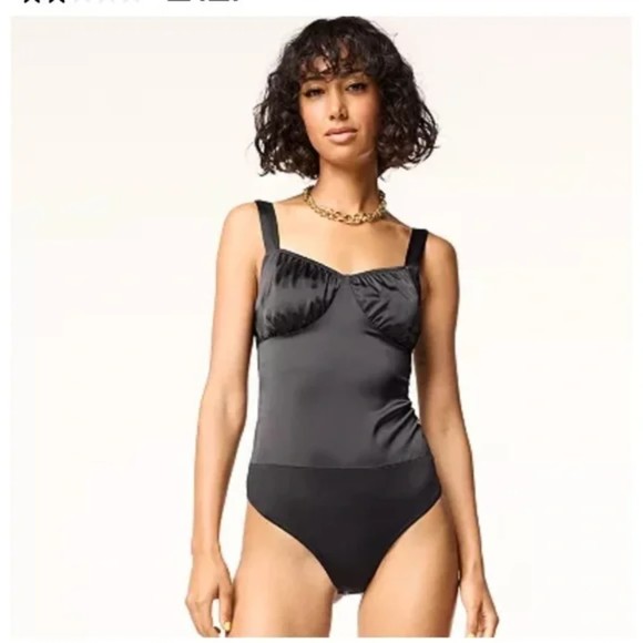 Intempo | NWT Satin Bodysuit Bold Black Bustier Cozy Date Size 10 - Picture 1 of 3